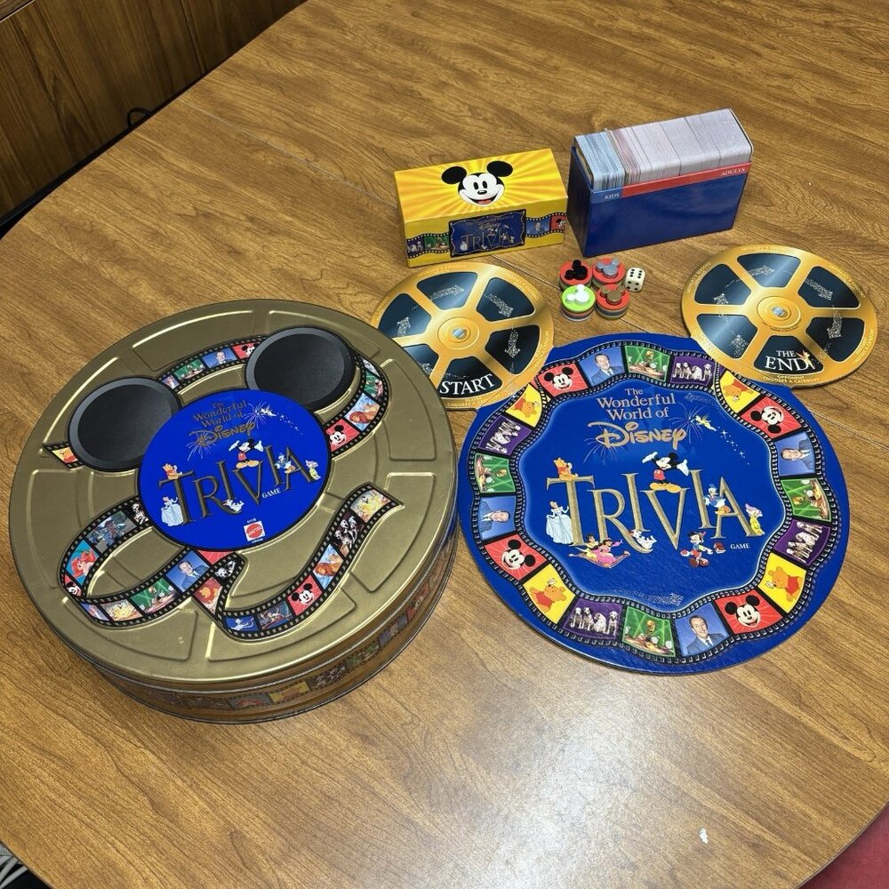 90s Mattel The Wonderful World of Disney Trivia Game in Collectible Gold Tin